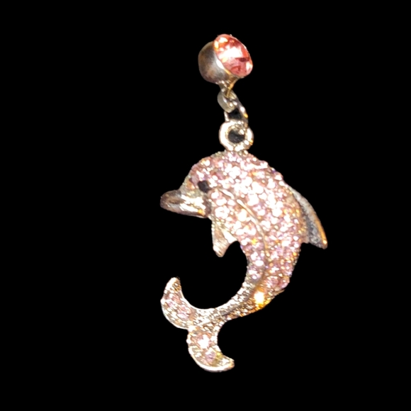 NWT 14g Stainless Steel Pink Rhinestone Dolphin 🐬 Bellyring - Picture 1 of 3